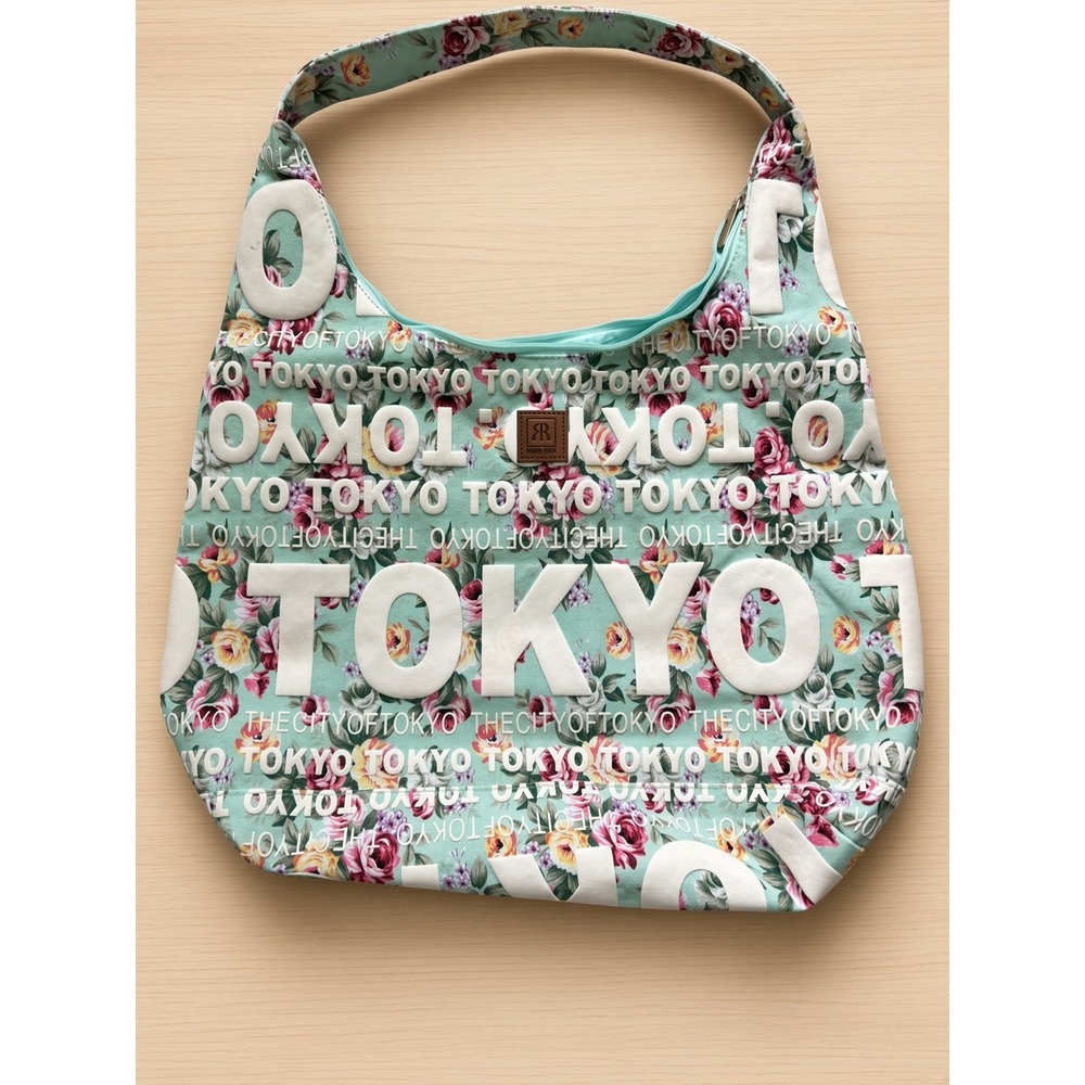 Robin Ruth Tokyo Floral Hobo Bag Mint Green Rose Print Cotton Shoulder Bag